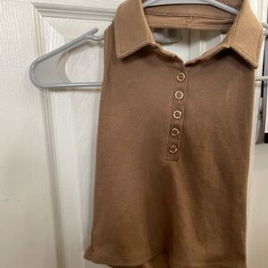 Brown Sleeveless Collared Top